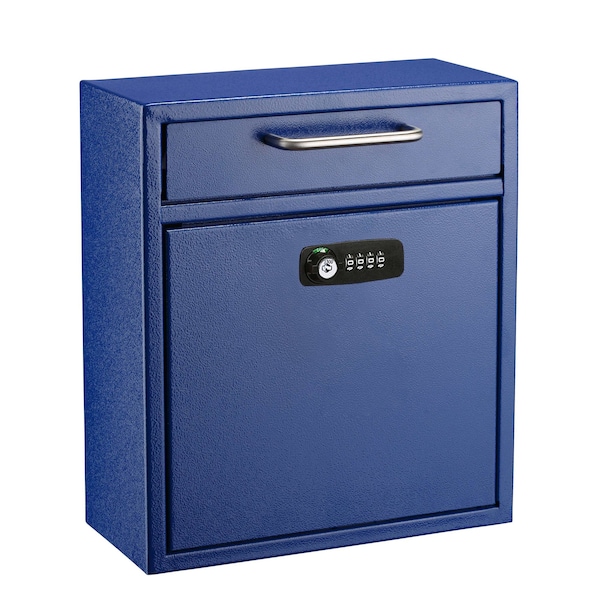 Adiroffice Medium Steel Drop Box Wall-Mount Mailbox with Dual Key and Combination Lock, Blue ADI631-05-BLU-KC-MK - main